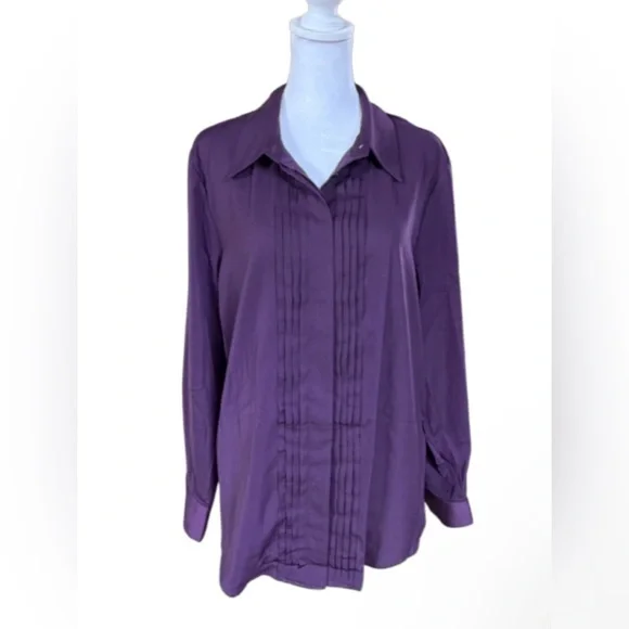Banana Republic Purple Pleated Front Button Down Blouse - Picture 1 of 5